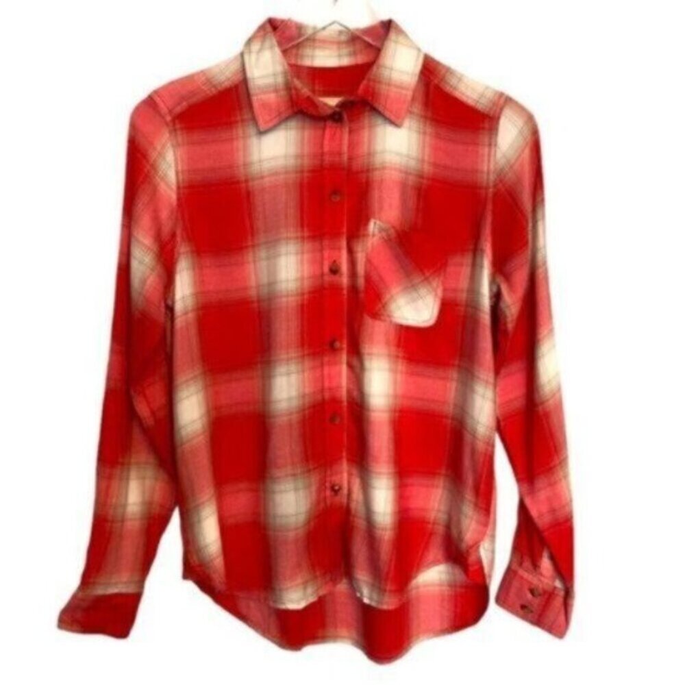 American Eagle Outfitter | Women's Red Button Down Boyfriend Plaid Shirt Size XS